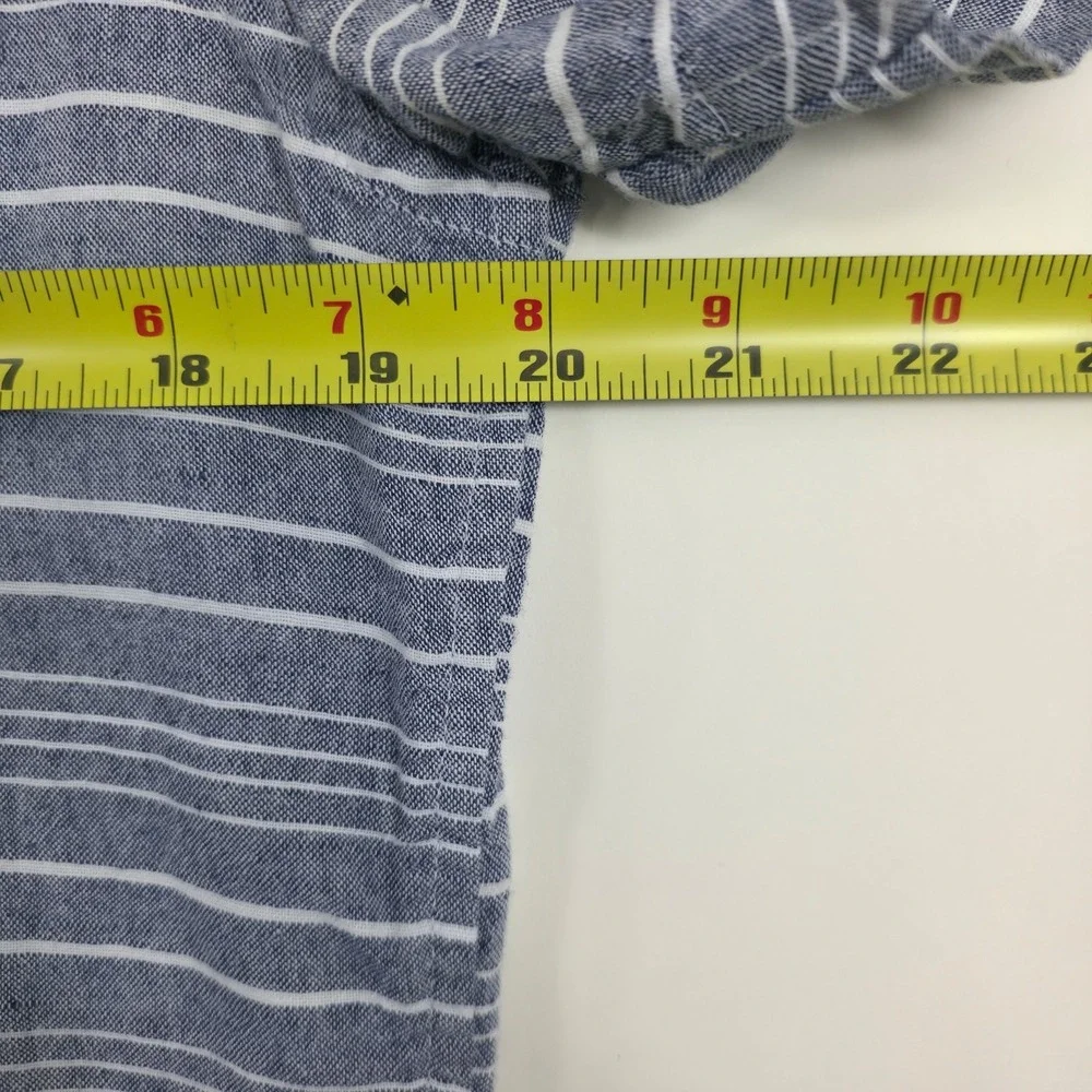 Banana Republic Mens Shirt S Blue White Striped Linen Cotton Short Sleeve Button